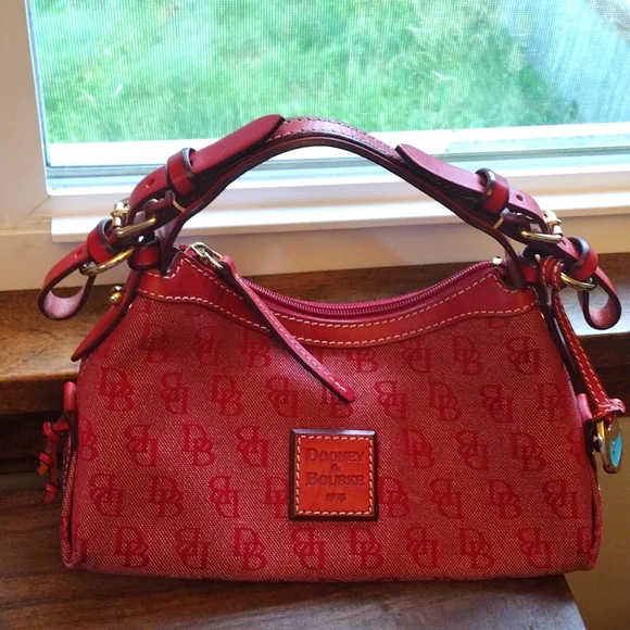 Dooney & Bourke Hobo Shoulder Bag Signature 1975 Red Leather Purse - Picture 1 of 16